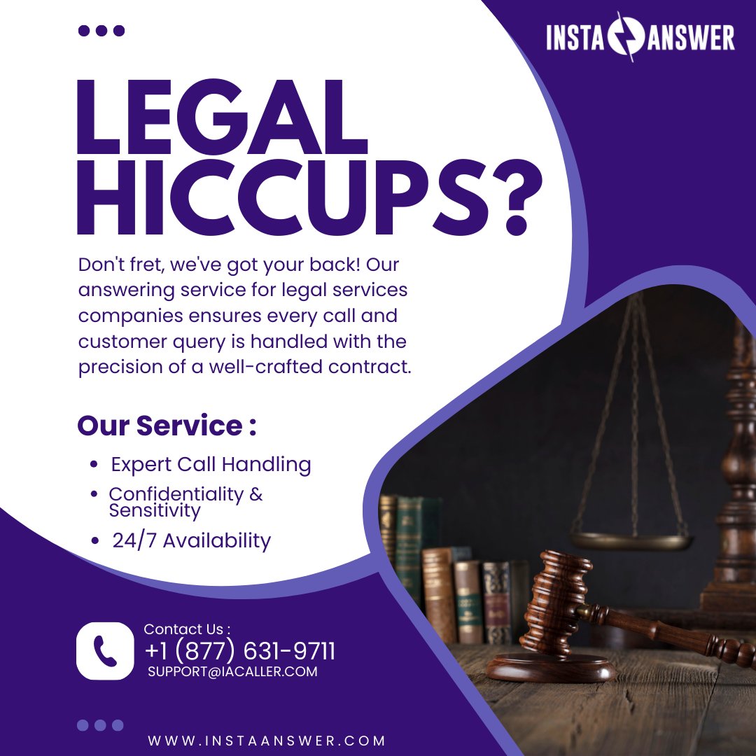 Legal troubles? We've got the answer! Our answering service for legal services companies ensures your calls and customer service are as sharp as your legal arguments.

Dial (877) 631-9711 or email support@iacaller.com to let us handle the case!

#InstaAnswer #CustomerSupport