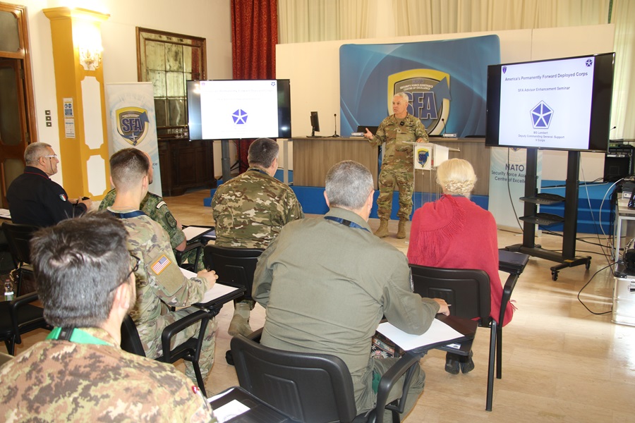 @VCorps’ Deputy Commanding General BG Lambert visited the #NSFACOE to discuss upcoming projects His visit culminated with a lecture to the SFA Advisor Enhancement Seminar 2024, instructing advisors on skills and traits to be efficient operators in the field #WeAreNATO #SFAseminar