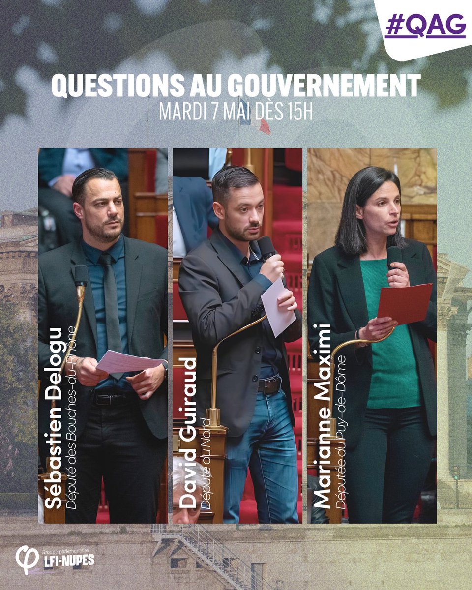 🔴⚡️ Rendez-vous à partir de 15h pour suivre les Questions Au Gouvernement avec @SebastienDelogu, @GuiraudInd et @MarianneMaximi ! #DirectAN #QAG