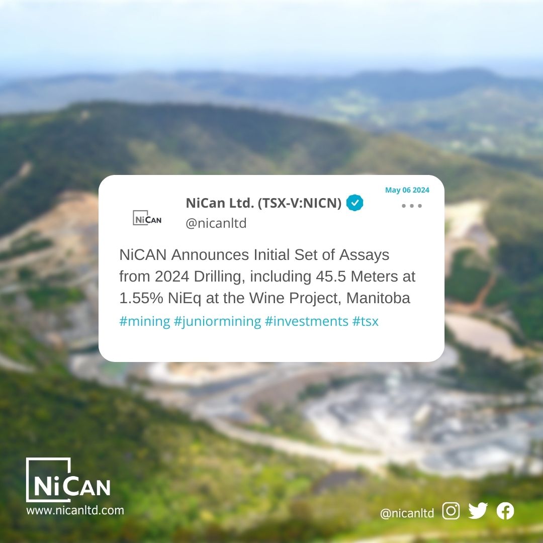 📰NEWS RELEASE -05/06/2024] : NiCAN Announces Initial Set of Assays from 2024 Drilling, including 45.5 Meters at 1.55% NiEq at the Wine Project, Manitoba

Read Full Press Release Here👉👉 bit.ly/4dtklrk

#Nickel #MiningIndustry #BatteryTechnology #MiningStocks