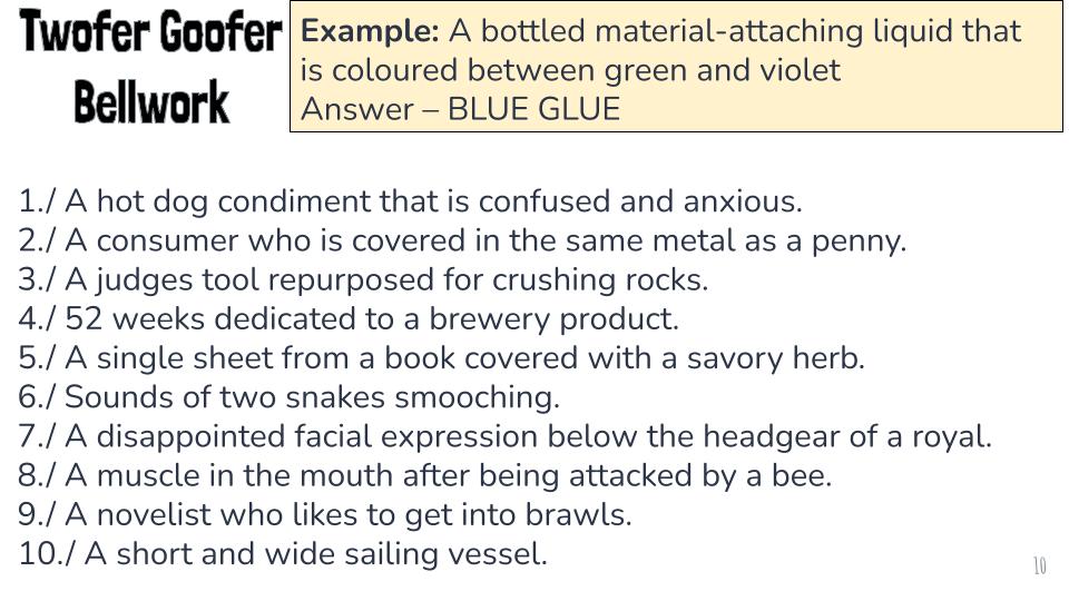 Mr_H_Teacher's tweet image. Recently discovered Twofer Goofers
I think these will make a fun, weekly addition to Bellwork and be a hit with #HClass23