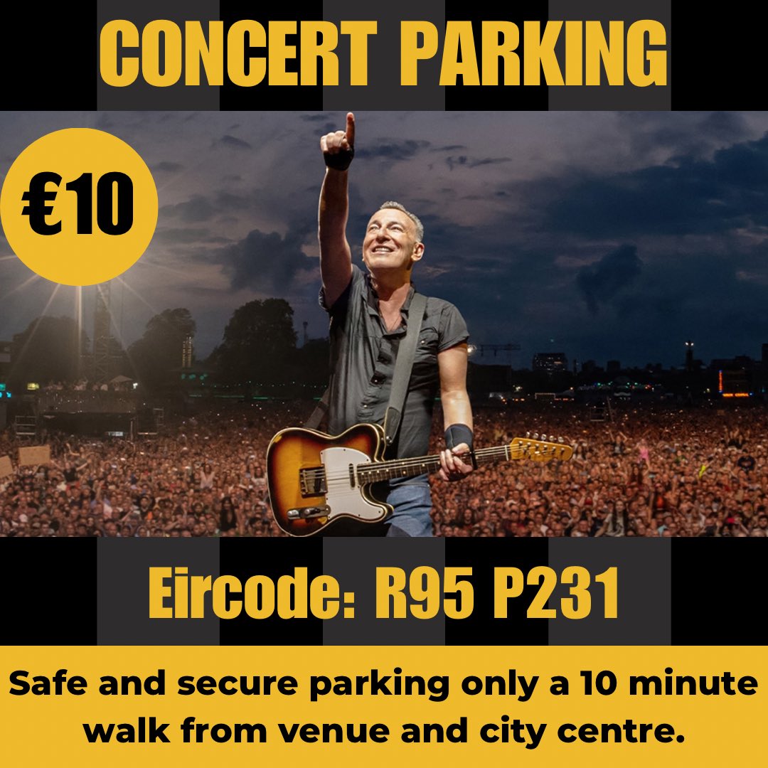 The Boss is coming to Kilkenny! Concert parking brought to you by Clara GAA Club: - Approved special event car park ✅ - Safe and secure ✅ - Car park opens at 10am ✅ - Within walking distance of Nowlan Park and Kilkenny City Centre ✅ - Overflow car park ✅ @KilkennyCLG