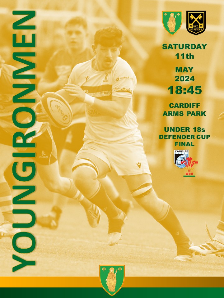 It's finals weekend and the last competitive game of a long season. Let's get behind the boys! @stpetersrfc #U18s 📆 11th May 24 🕝 6.45pm 📍 Cardiff Arms Park 🏆 Cardiff Defender Cup #YoungIronmen 🖤💛💚
