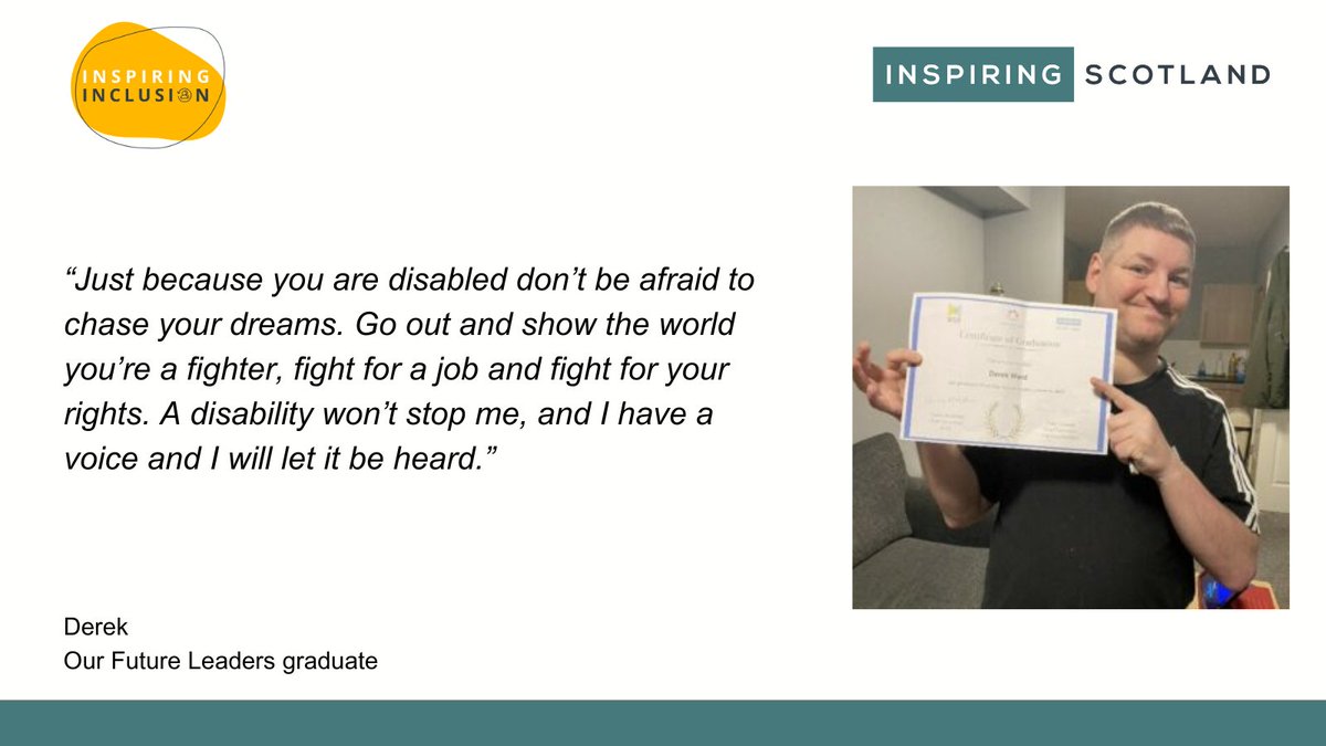 It's #ScotLDWeek24 💚 Our @InspInclusion fund supports projects such as the Our Future Leaders course which aims to helps people with learning disabilities develop skills to be leaders in their lives. Read the latest graduate cohort's story 👇 inspiringscotland.org.uk/news/celebrati…