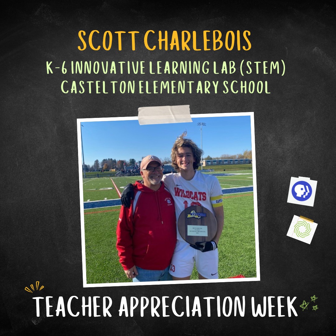 Congratulations to our very own Scott Charlebois! Scott teaches @ CES in our Innovative Learning Lab & he is a selected educator by @WMHTPubMedia for Teacher Appreciation Week! See more @ tinyurl.com/a5jtrmhd