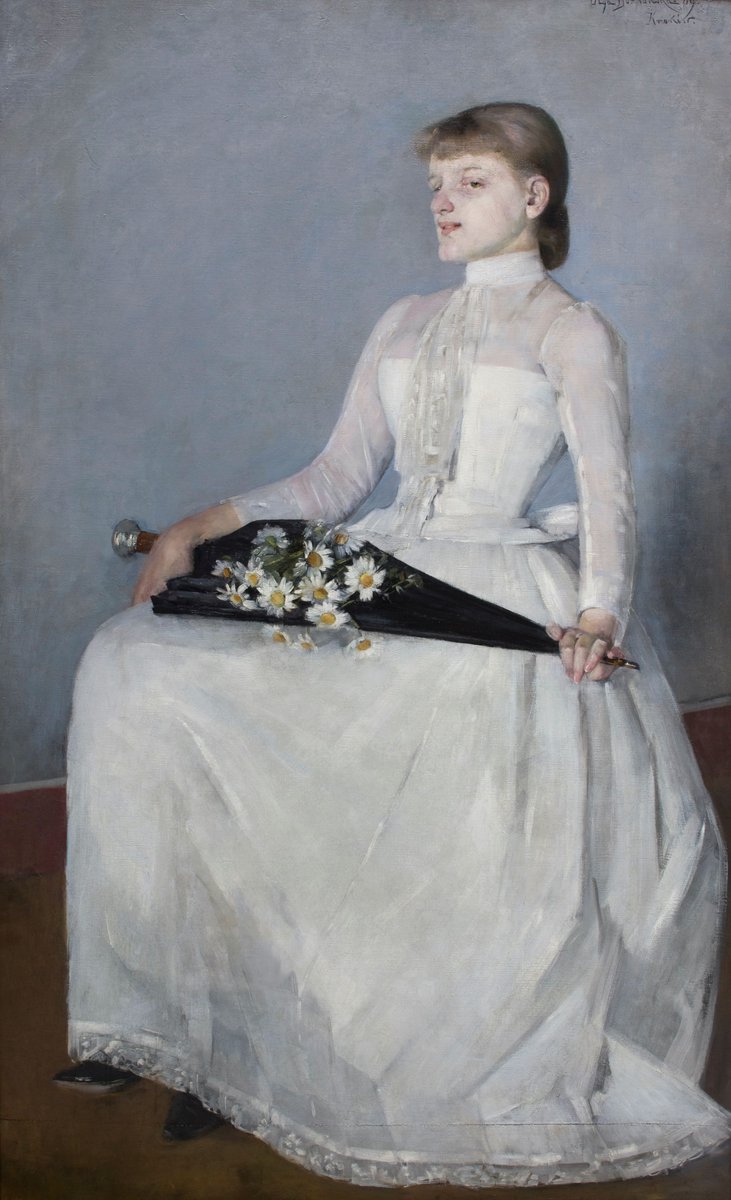 Olga Boznańska - Ze spaceru | Dama w białej sukni (olej na płótnie, 161,5 x 100 cm), 1889, Muzeum Narodowe w Krakowie. #PolishMastersofArt #OlgaBoznanska