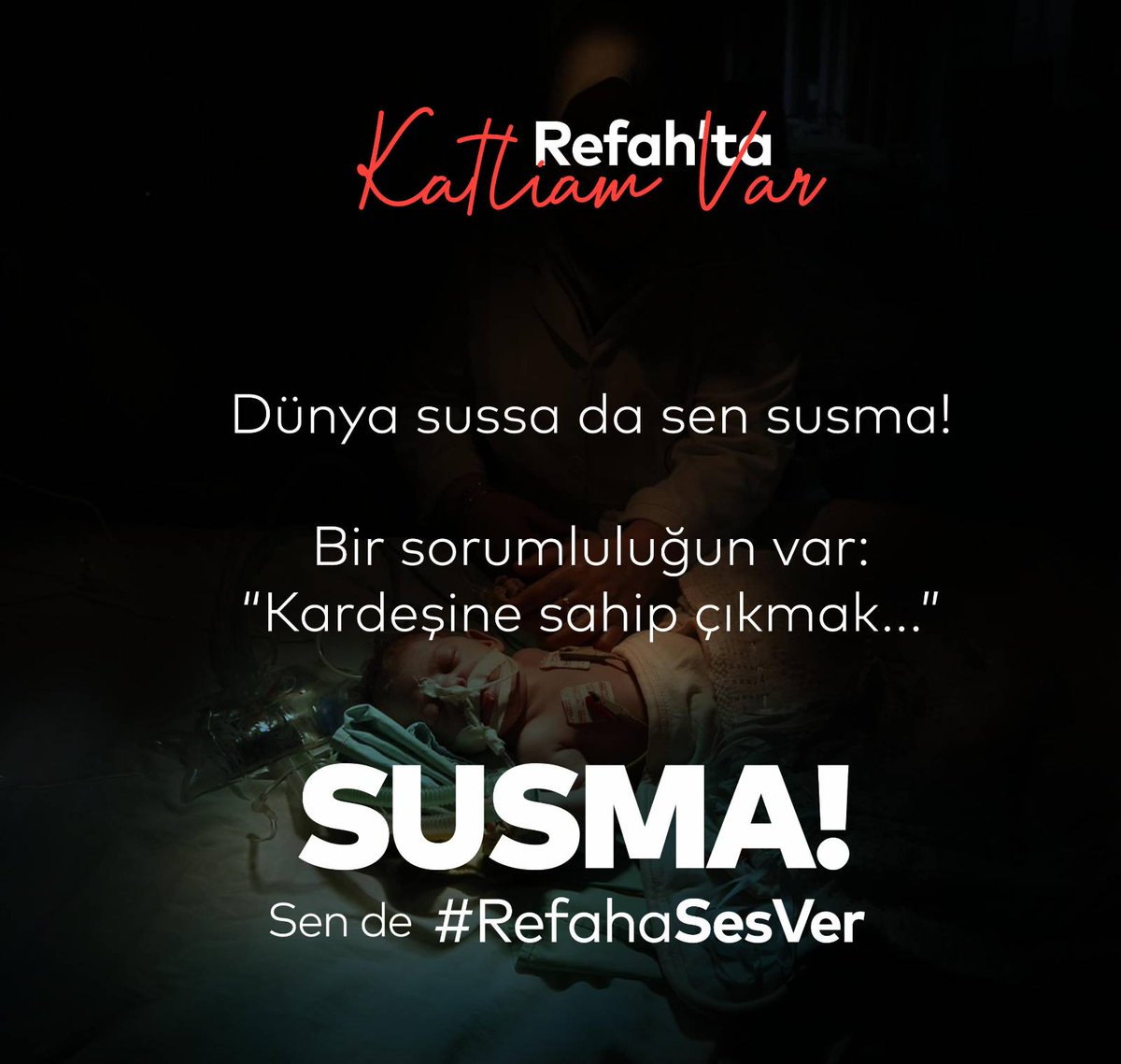 #RefahaSesVer Mazlum kardeşlerimizin yakarışları arşı titretti, neden hala suskunsun? Ses ver! Sen de #RefahaSesVer