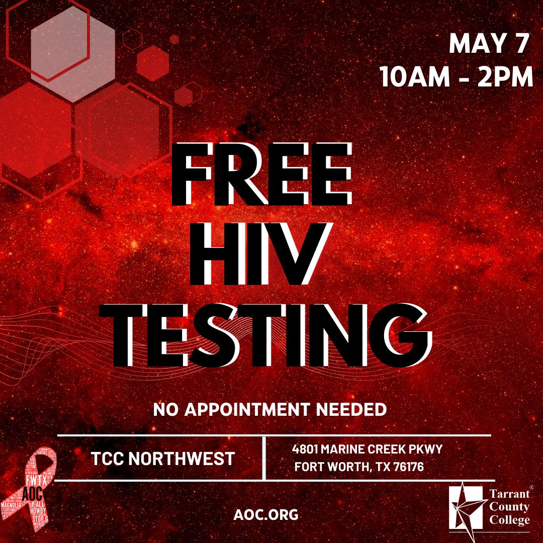 Free & confidential HIV testing event happening Today from 10 AM – 2 PM!
Walk-ins welcome!

#AOCFortWorth #HIVStopWithUs #KnowYourStatus #FreeHIVTesting