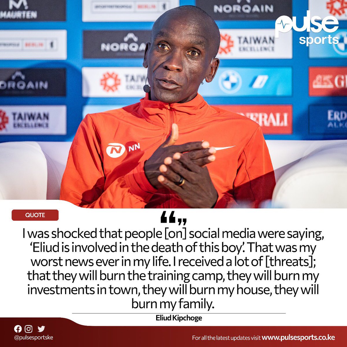 🎙️ Eliud Kipchoge has opened up about the online harassment he received following the death of Kelvin Kiptum in a road accident: 

“What happened has made it so that I don't trust anybody. Even my own shadow, I do not.” 

#PulseSportsKenya