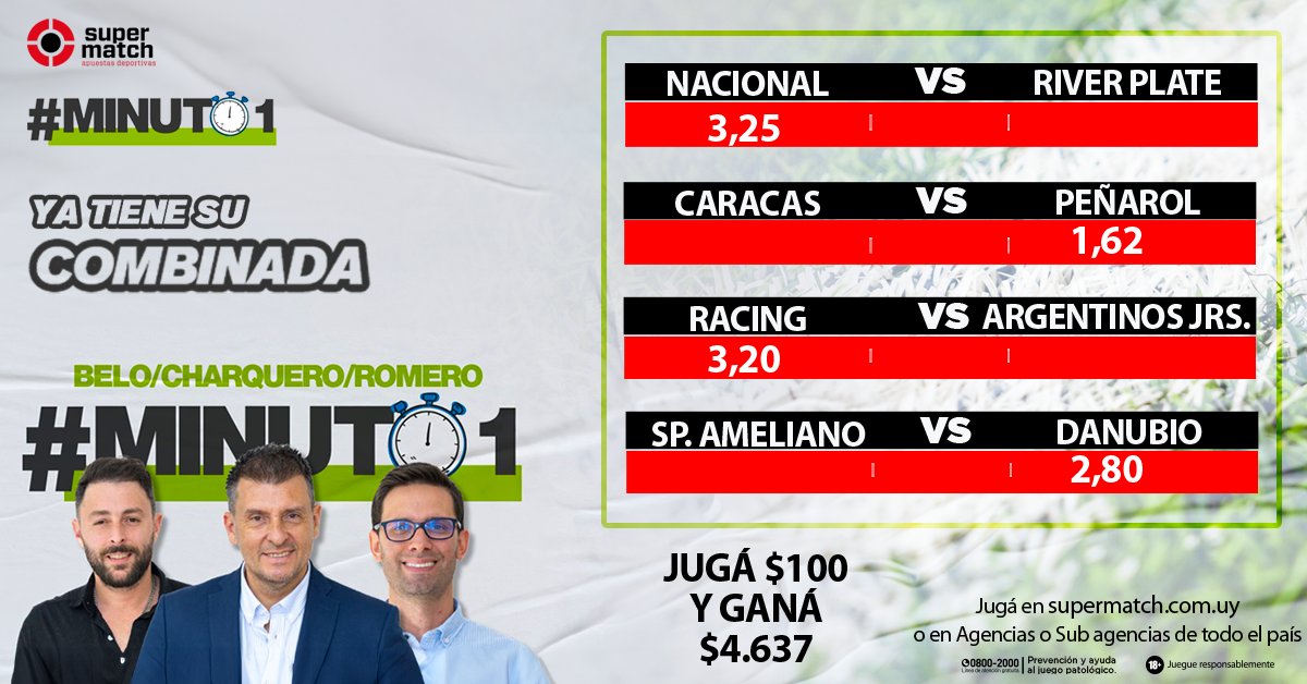 ¡Mira la COMBINADA de #Minuto1 con @Supermatch_uy! 

Vamos por los uruguayos en este día de Copas 🏆

¿Qué opinan ustedes? 🤔