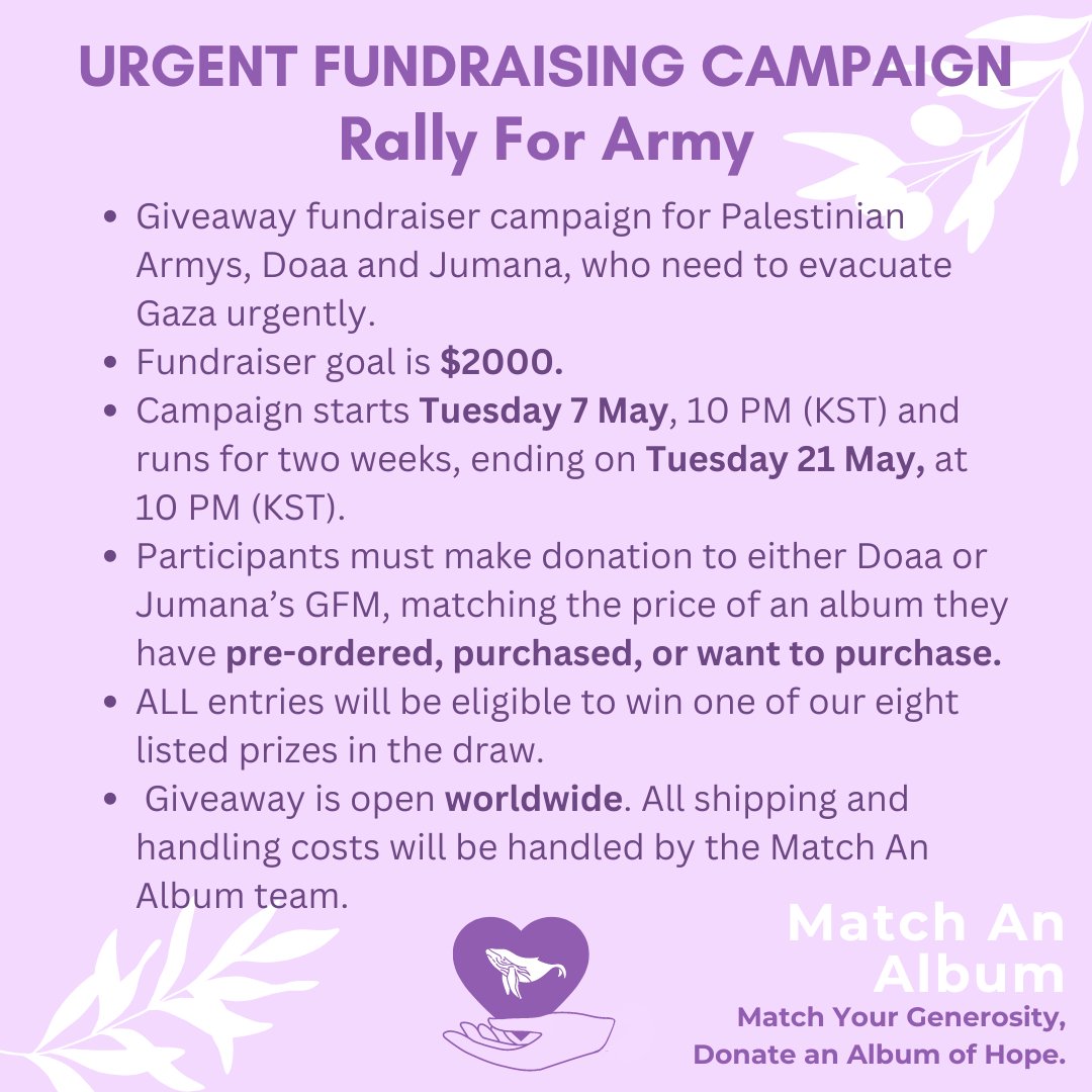 🍉 RALLY FOR ARMY 🍉 ARMY! Our urgent fundraising campaign for Palestinian Armys, @doaasam11 and @JDahdooh begins NOW. 🚨 Israel's decision to invade Rafah has exacerbated the danger faced by Doaa, Jumana and their families substantially. We must rally together as Armys and…