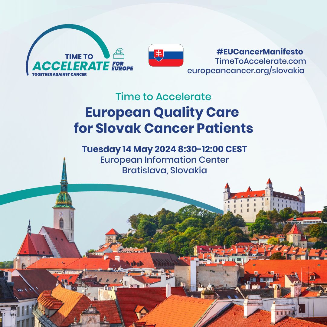 It's #TimeToAccelerate the fight against cancer in Slovakia! Discover the latest figures on Slovakian cancer care in the updated Country Report to be be unveiled on Tuesday 14 May at the European Commission Representation. 📄 More information 👉 europeancancer.org/Slovakia