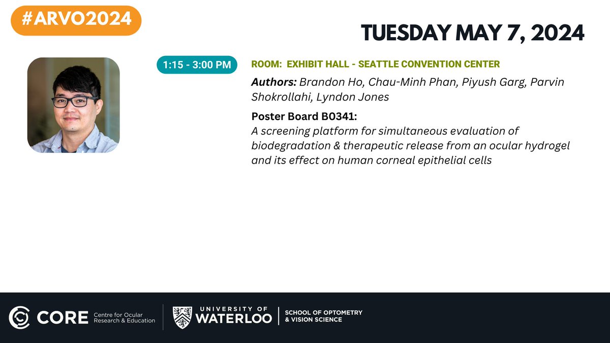 Did you ever wonder how ocular #DrugDelivery via contact lenses works? And did you know that biodegradable contact lenses may be an option for that? Find out more at Brandon's poster today at #ARVO2024 (Board B0341) #CEVR