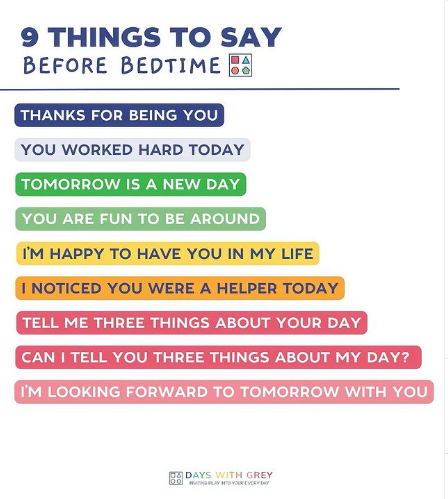 #repost from @dayswithgrey
 Almost magically, right before bed is a time when all of our kids seem more willing to share their hearts. These simple phrases can make a world of difference to your child, helping them feel more loved. #memphisparenting #bedtimeroutine