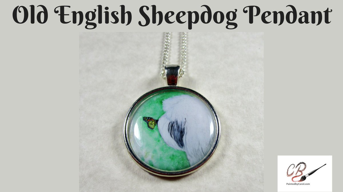 This sweet Old English Sheepdog pendant features my portrait of our Nicholas with a butterfly on his nose. It's one of hundreds of designs unique to our Etsy shop. Matching earrings available, too. Ships the next business day. #OldEnglishSheepdog #Jewelry paintedbycarol.etsy.com/listing/268860…