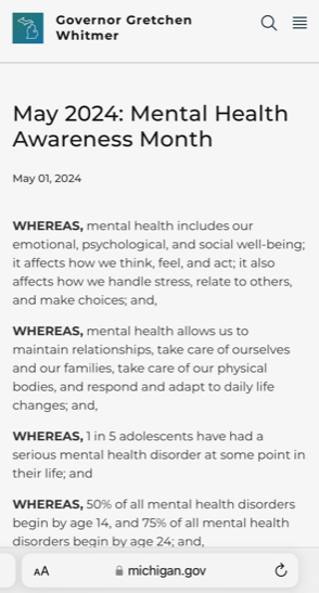 Governor Gretchen Whitmer has declared May Mental Health Awareness Month in Michigan.

#MentalHealthAwarenessMonth @whitmermi @gewhitmer @waynestate @WSUCOSW