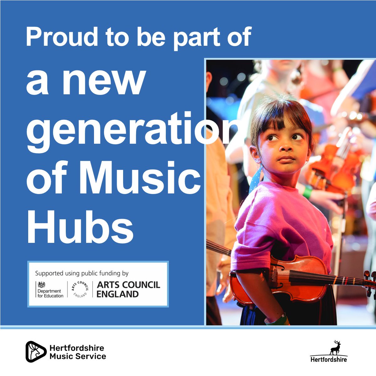 Exciting news! We're part of a new generation of Music Hubs, providing children and young people across Hertfordshire with the opportunity to learn and create music. @hertscc @ace_national @ace_southeast #MusicHubs #ACEsupported