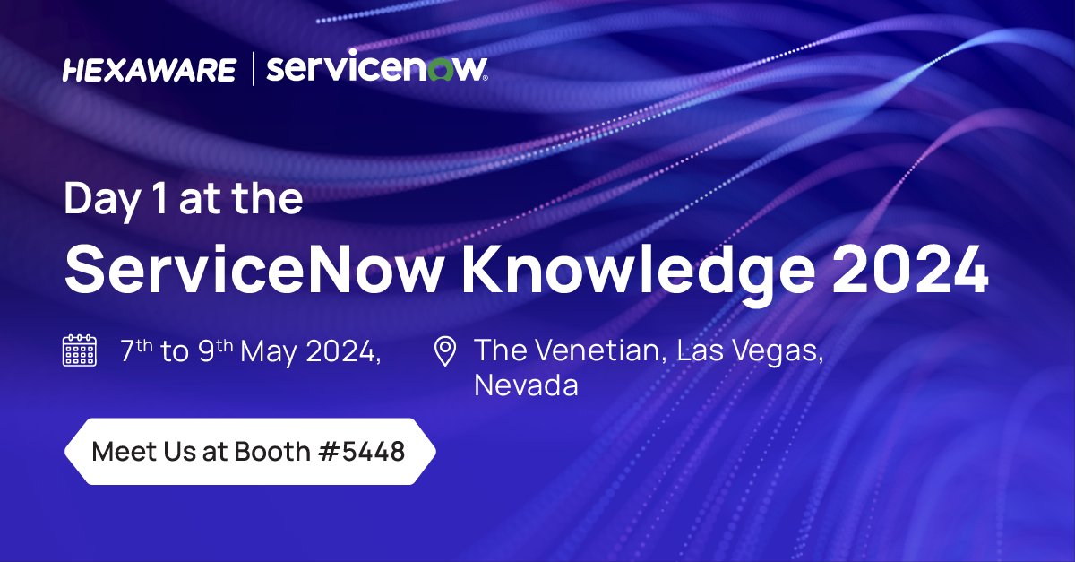 Get ready to elevate your #ServiceNow experience in Vegas! The Hexaware team at booth #5448 is buzzing with excitement to share groundbreaking solutions & industry insights. Don't miss out! bit.ly/3UL58ut #ServiceNowKnowledge2024 #Know24