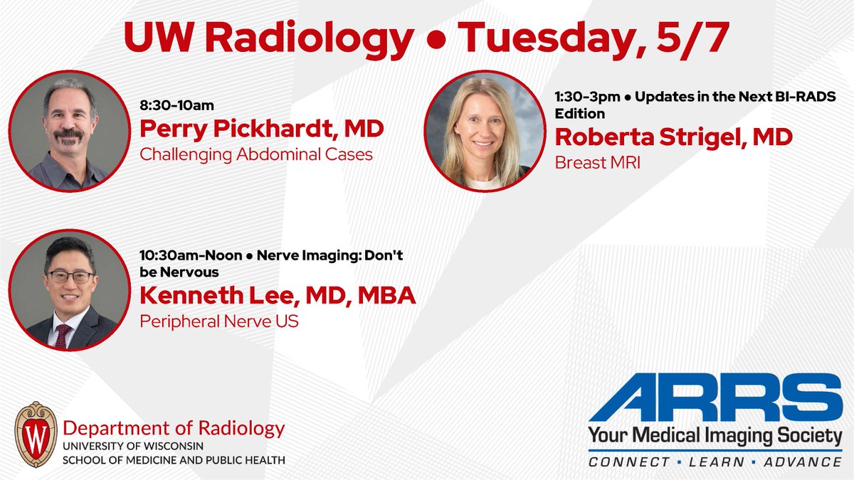 Nervous about imaging nerves? You won't be after Ken Lee, MD shares his expertise on peripheral nerve ultrasounds at #ARRS24. Today also features presentations by Roberta Strigel, MD on breast MRI and Perry Pickhardt, MD on challenging abdominal cases. @kenlee8799 @ARRS_Radiology