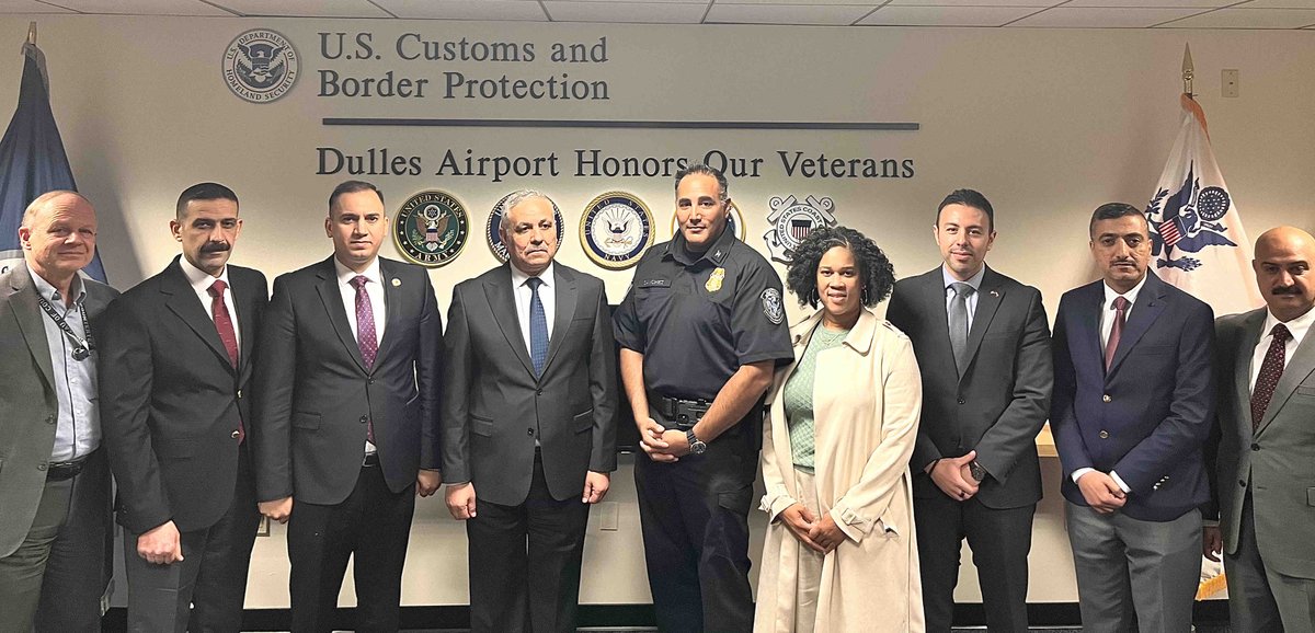 Recently, @CBP supported the @StateDept PISCES program by hosting an Iraqi delegation at @Dulles International Airport. We discussed the importance of border security and how tech can identify nefarious travel activity. CBP appreciates the collaboration with @StateDeptCT & Iraq.