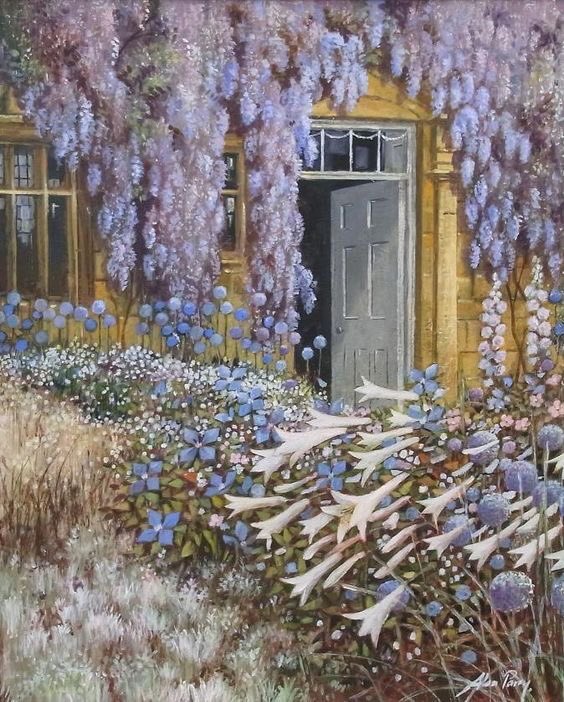 Alan Parry I’m a huge fan of his paintings. Country Houses and Gardens, often with topiary and lots of trees. Today I’ve chosen these two. Yes its the colours I admit it