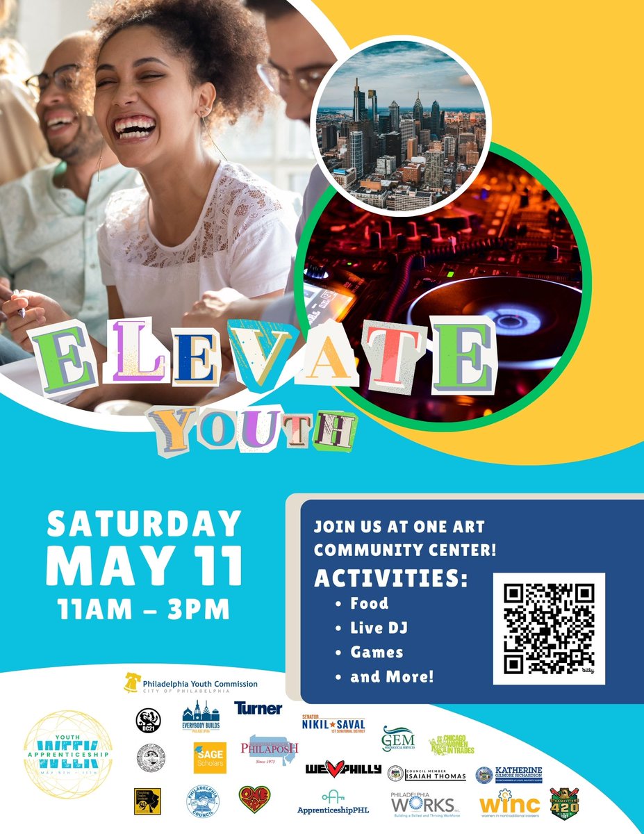Open for all youth/ young adults 16 - 24 and parents/guardians to attend, registration required: bit.ly/elevate-youth. Come out on May 11 from 11 to 3 p.m. to 1431-39 N 52nd St to learn about resources and apprenticeship opportunities at the Elevate Youth event.
