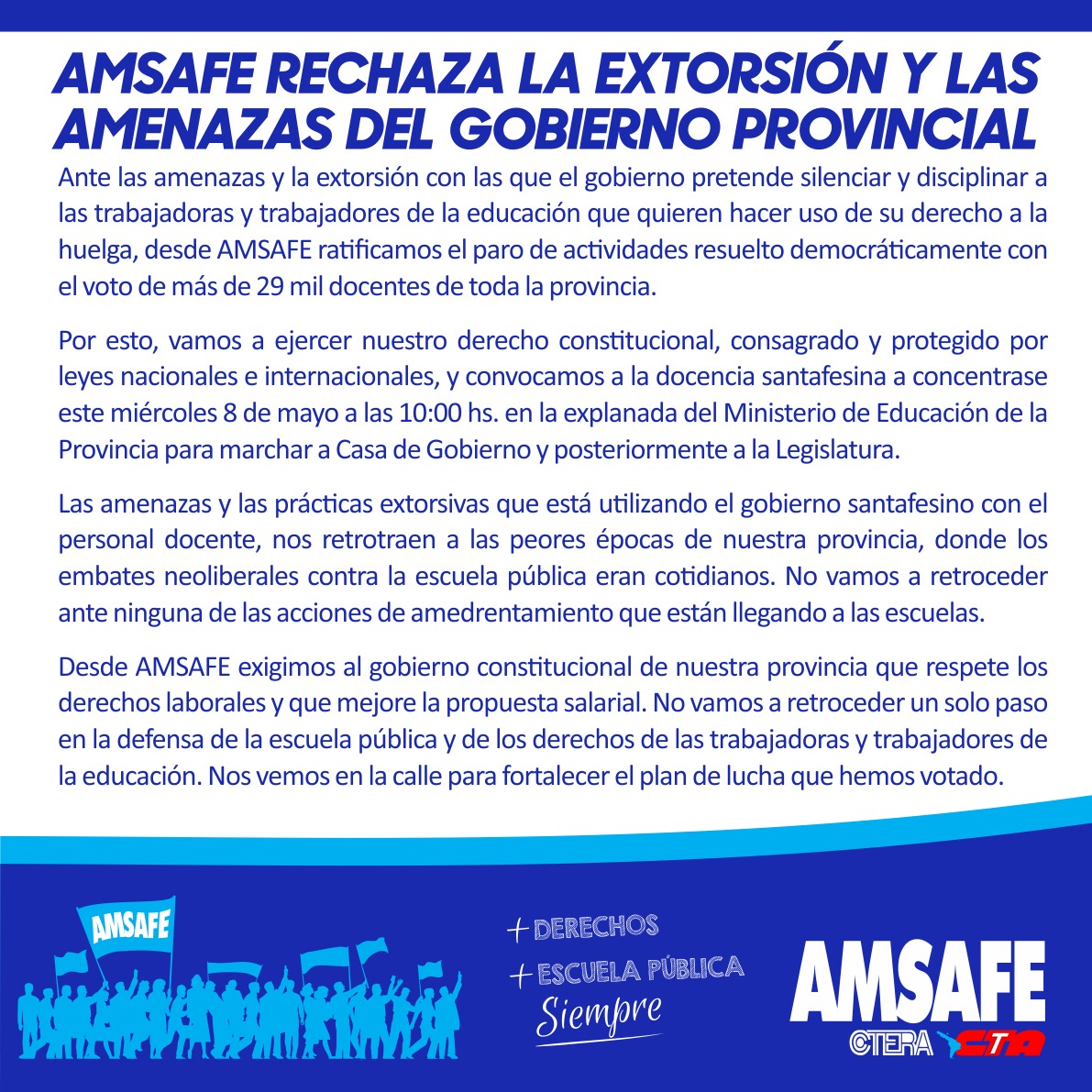 ✔️ ¡¡EL 8 TODAS/OS PRESENTES!!  PARO Y MARCHA DE #AMSAFE 
#SalariosDignos #BastaDeAjuste #LasJubilacionesNoSeTocan #NoAlPresentismo #NadaNosRegalaton