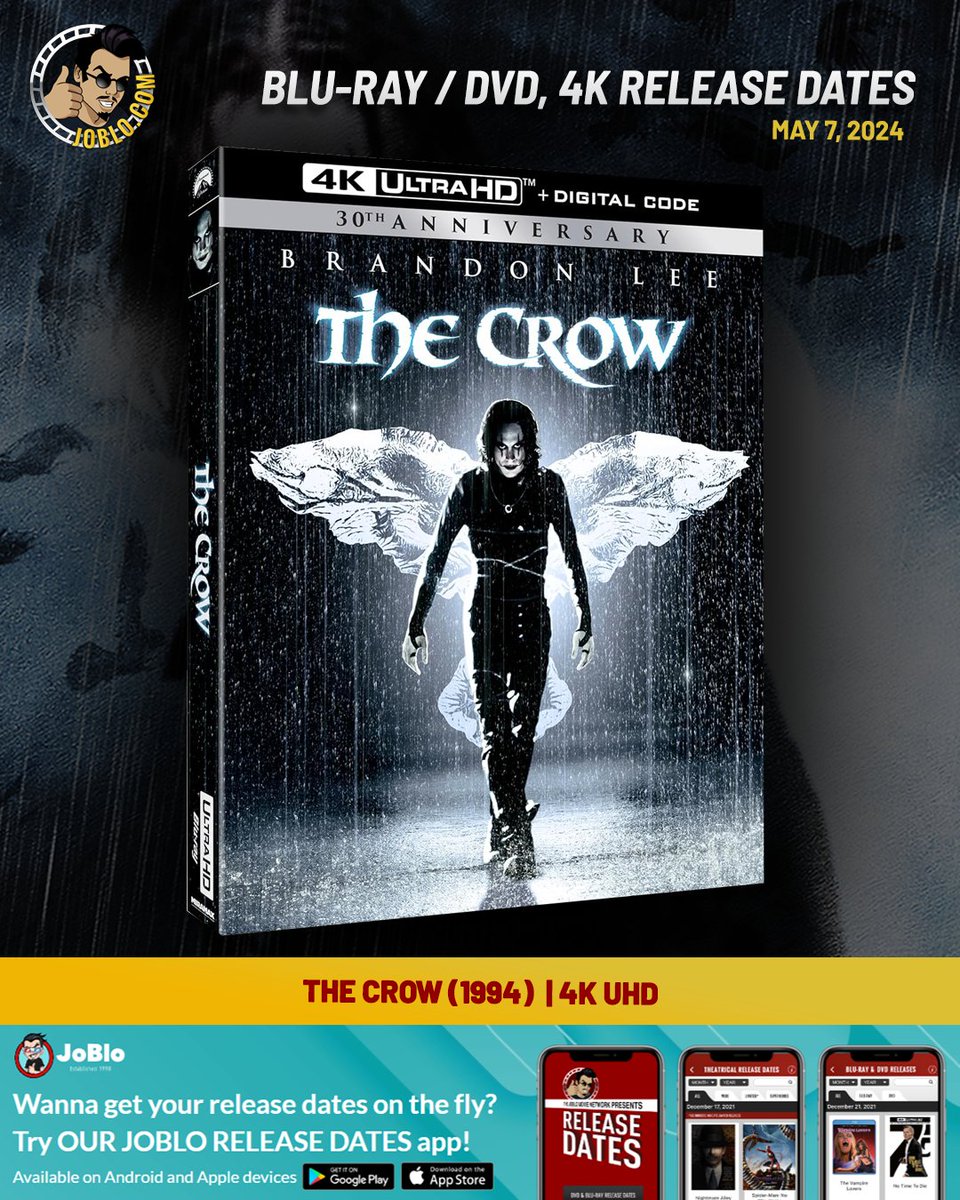 Don't miss out on today's Blu-Ray DVD release of The Crow (1994)! 💿

Grab your copy: joblo.com

#JoBloMovies #JoBloMovieNetwork #TheCrow #BrandonLee