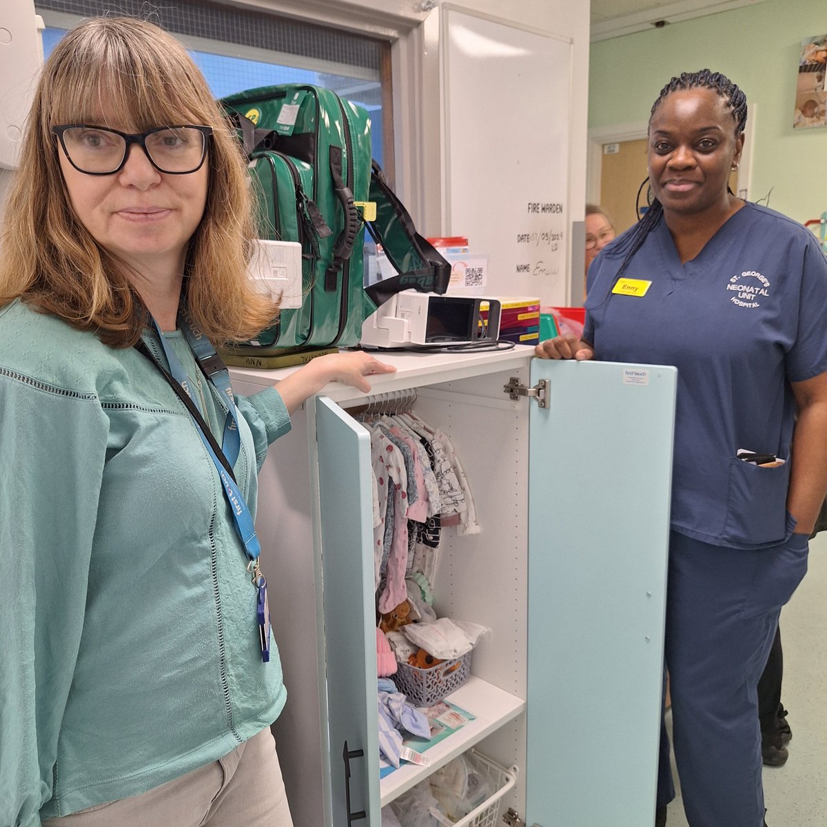 First Touch is there for families on every step of their NNU journey and choosing those first outfits is an exciting milestone. Here's First Touch's Louise with Family-Centred Care Coordinator, Enny, showing off our NNU wardrobe, bursting with beautiful outfits and accessories.