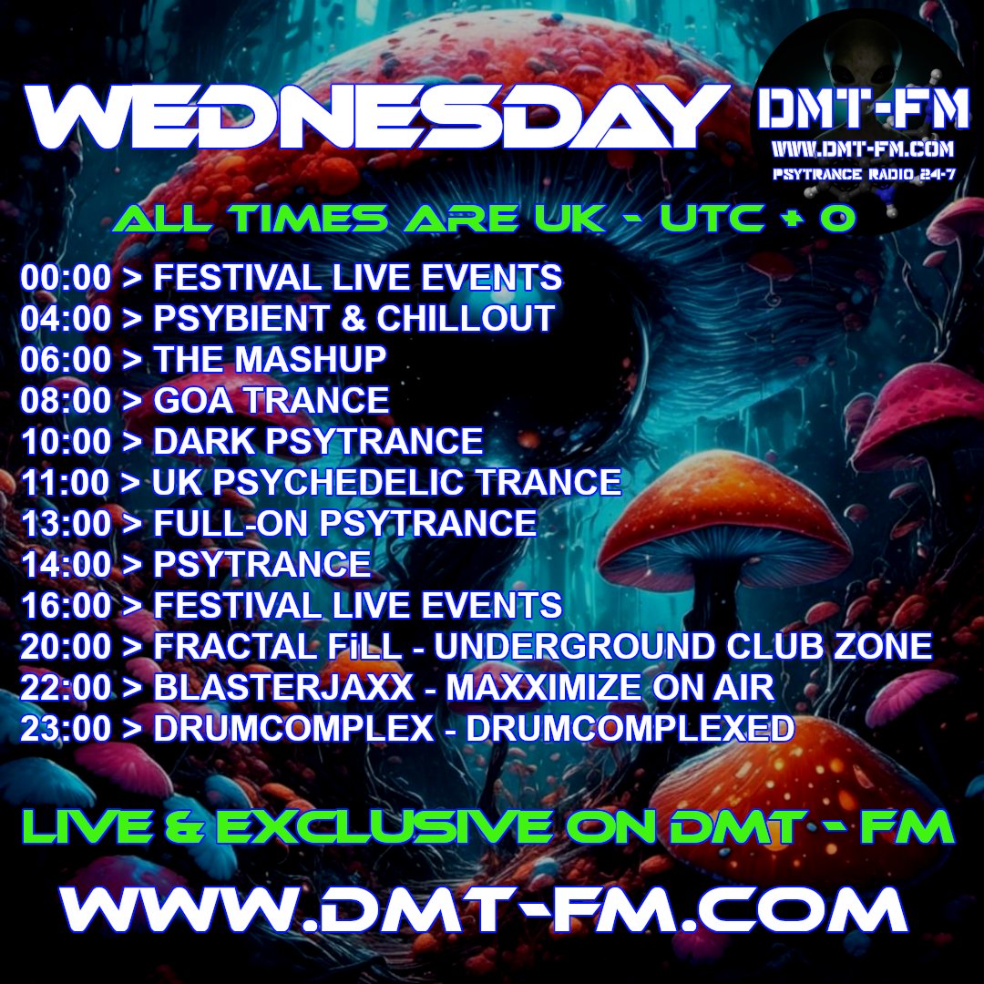 Shows on DMT FM on Wednesday 08/05/2024 - DMT FM - Psytrance Radio Broadcasting 24/7
dmt-fm.com
#psytrance #dance #music #edm #psybient #goa #psybreaks #psydub #forest #darkpsy #hitech #fullon #progressivepsy #psytrancefamily #psytrancefestival #psytrancelove