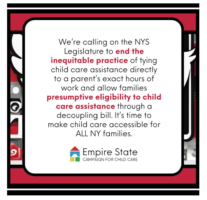 Kids need consistency. Parents need predictability. NY doesn't work without child care. That's why the NYS Legislature and @GovKathyHochul need to stop limiting child care assistance to the exact hours families work. Let every child have consistent drop-off and pick-up times!