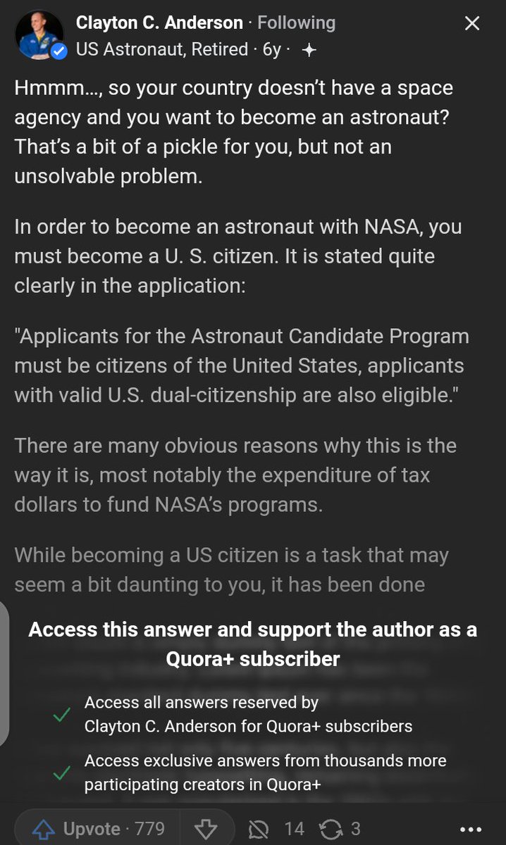 (random facts)
Dulu aku ambis bgt, around 2016-2021 aktif bgt Quora. Aku nanya pertanyaan ini dan dijawab oleh astronaut beneran 🥹🫶
Fyi udah lama bgt ga main Quora soalnya makin kapitalis dan khususnya Quora Indonesia, seniornya galak 😬

Good old times🫶