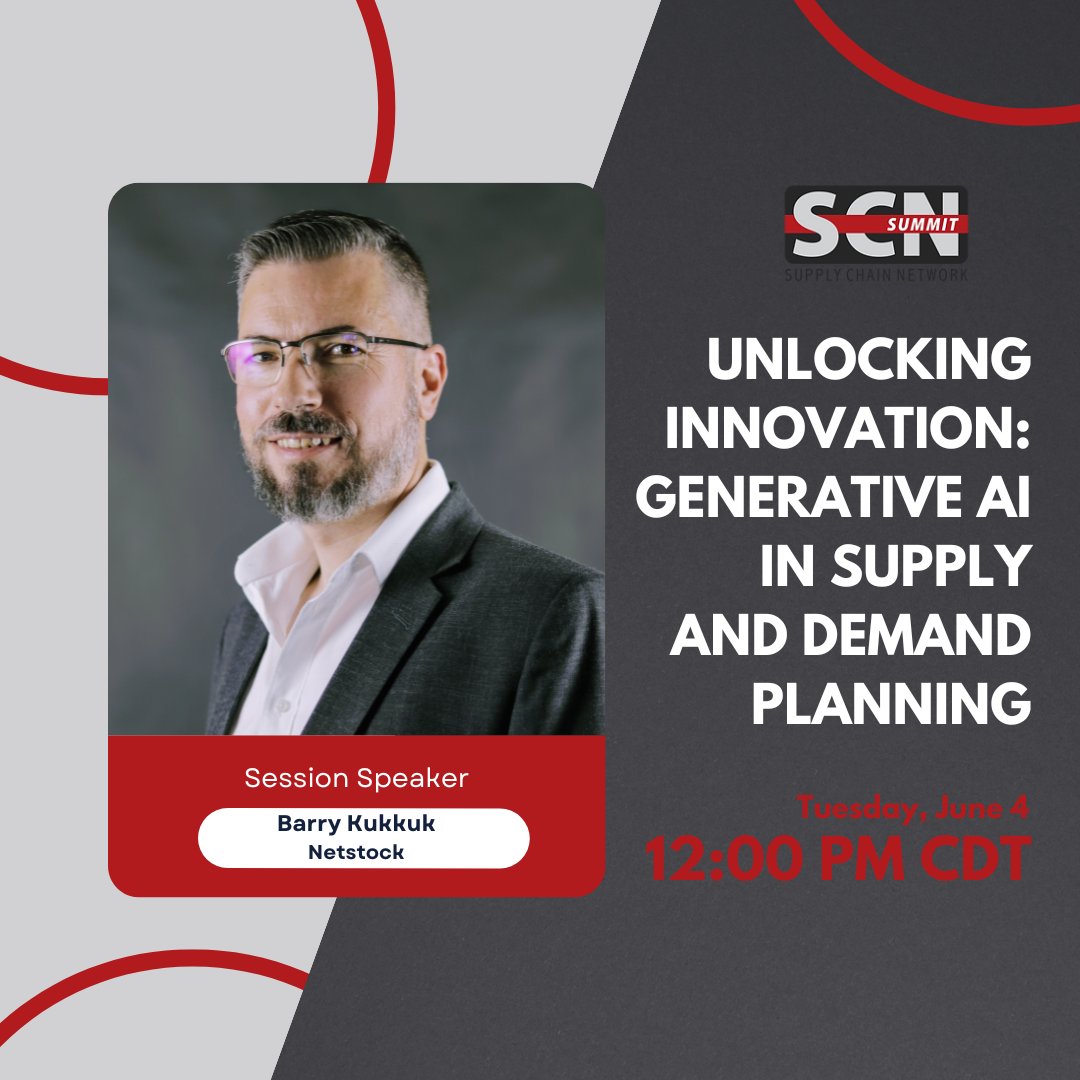 Don’t miss out on the opportunity to learn from the best! 🌟 Join us at SCN Summit for a webinar featuring Barry Kukkuk, co-founder of @NetstockInv, as he discusses the role of Generative #AI in supply and demand planning. Reserve your spot now! ⤵️ bit.ly/3WaCm7A