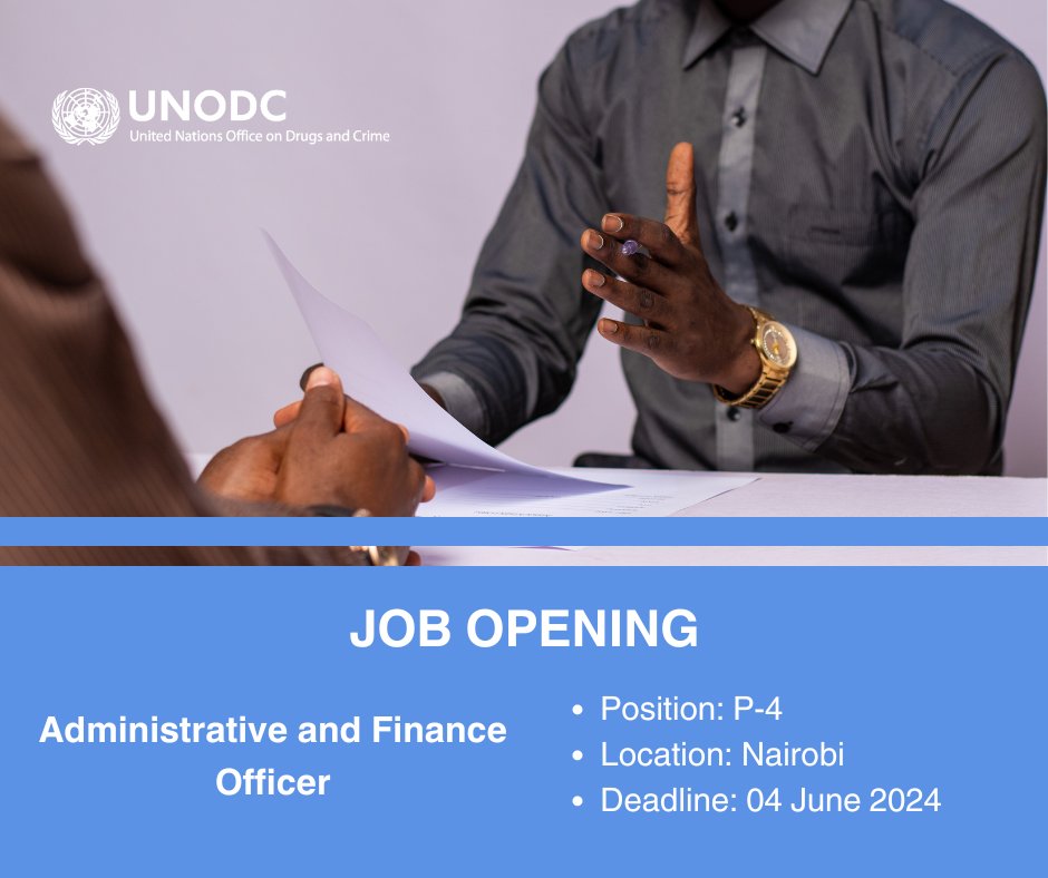 .@UNODC_EA is looking for an Administrative and Finance Officer. If you think you have what it takes, apply now and join our dynamic team in Nairobi, Kenya. Apply 👉tinyurl.com/3uyhd6nj