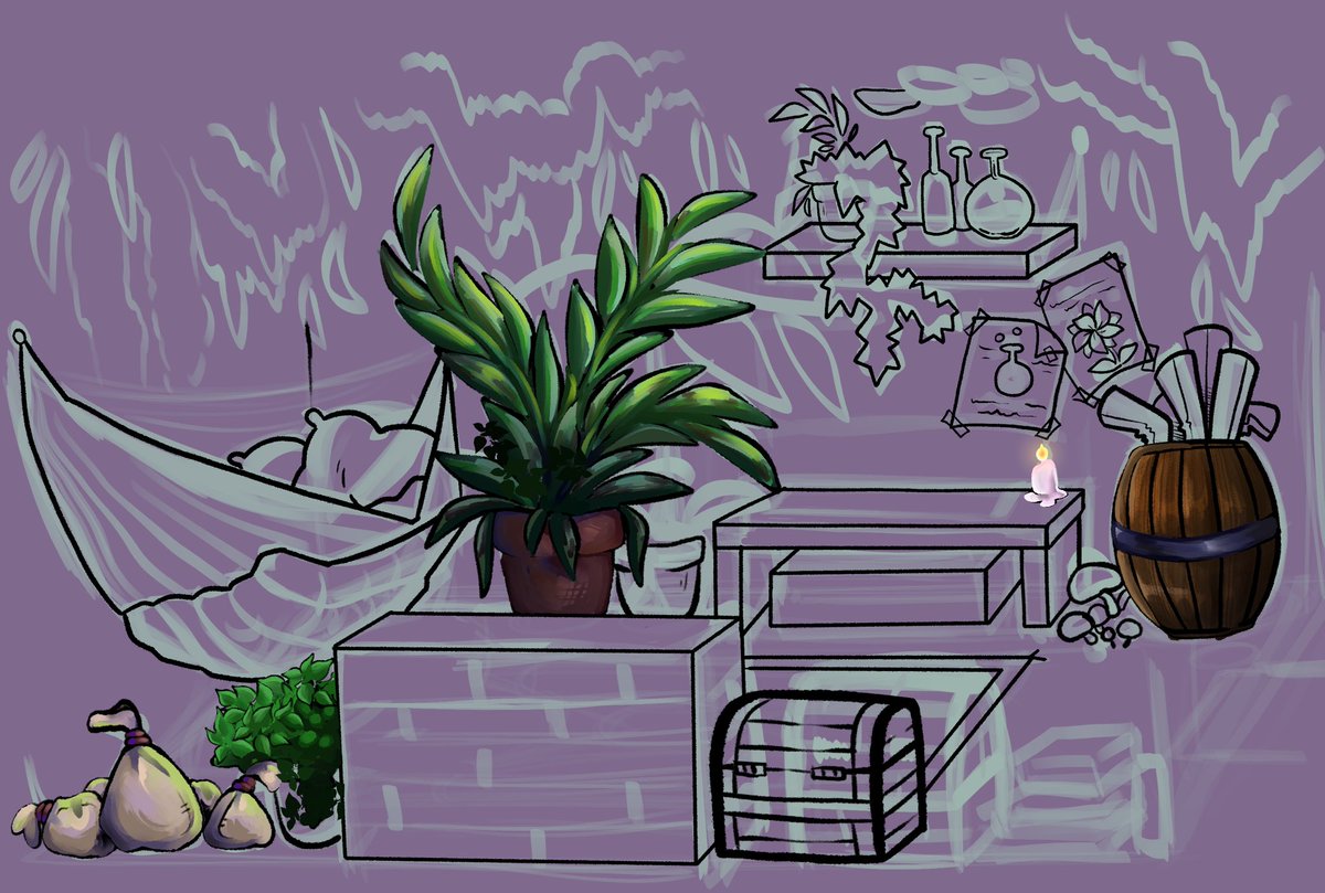 A WIP of Foxglove’s bedroom—a little pseudo greenhouse turned sleeping chambers