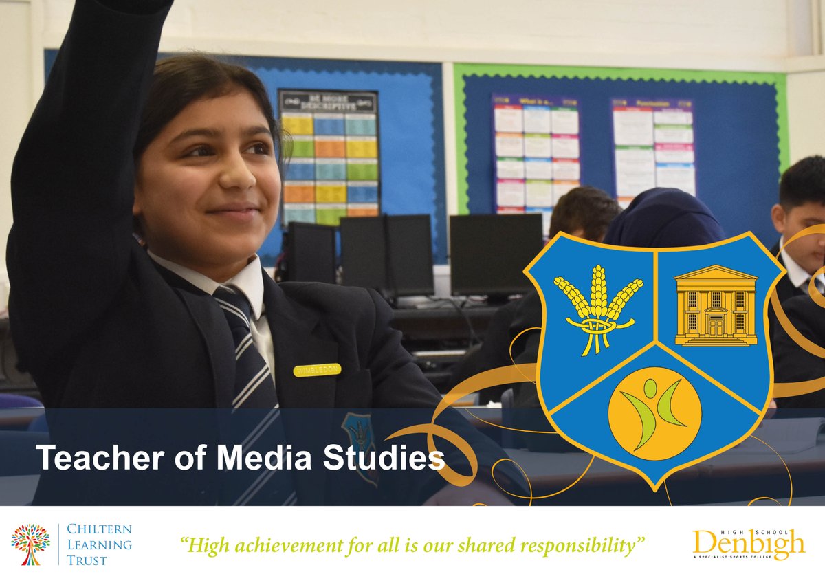 We are seeking to appoint a Teacher of Media Studies to join us In September 2024. Please apply via My New Term. Closing date: 9:00am, Monday 13th May 2024. denbighhigh.luton.sch.uk/.../Current-Va… mynewterm.com/jobs/136319/ED…