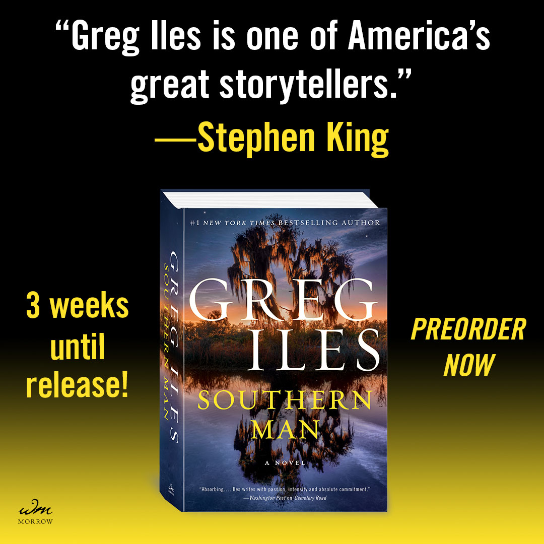 Can you believe it? Just 3 weeks until my new thriller Southern Man is in bookstores everywhere. Preordering is always a great way to have it in hand the day it goes on sale. I’m not touring this year, so if you want a signed book… bit.ly/3J2ysWy