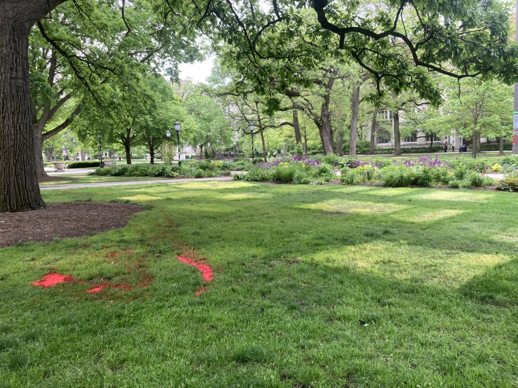 This is what is left of the encampment. American flags near the center of the quad are left up.