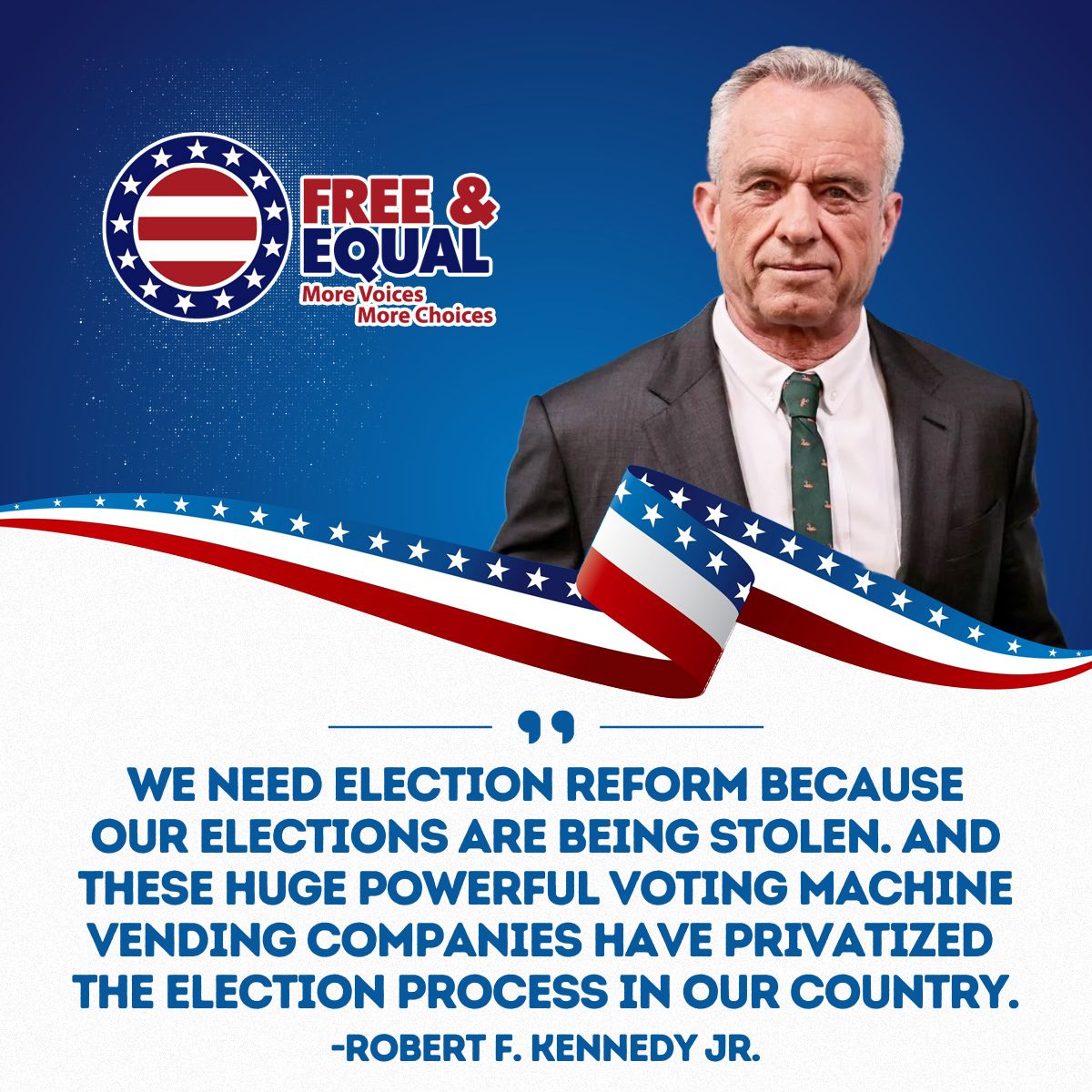 🗳 At Free and Equal Elections Foundation, we stand for integrity and transparency in our electoral process. Let’s reclaim democracy—join us in the fight for fair and equal elections! @robertkenndyjr

Donate To Our Mission: freeandequal.org/donate/

#ElectionReform #FreeAndEqual