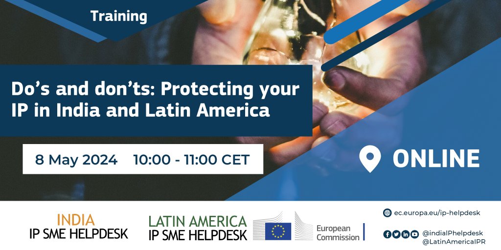 Would you like to know how to protect your #IP in #India or #LatinAmerica?

Join us and @latinamericaipr and learn about how EU SMEs can internationalize using strategies to manage and enforce #IPrights #intellectualproperty

📆 8 May
🕙 10:00-11:00 CET
🔗 linkedin.com/events/do-sand…