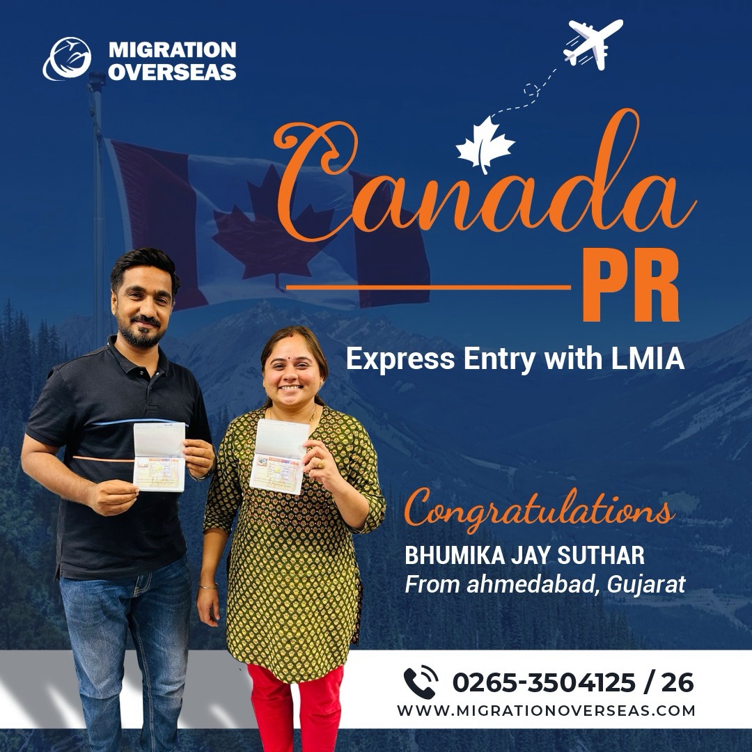 Congrats Mrs. Bhumika Jay Suthar and family from #Ahmedabad for getting #Canada 🇨🇦 #PR under #Alberta #PNP #ExpressEntry Stream with the help of #JobOffer in less than 12 months. Call 0265-3504125 for appointment. #MigrationOverseas #LatePost #2023Case