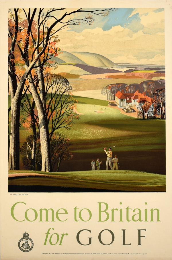 Original #vintage #poster of the day - Come to Britain for Golf (1948) Artist: Rowland Hilder → antikbar.co.uk/original_vinta… #Golf #Britain #Travel #Golfers #GolfCourse #Outdoors #Sport #Art #British #Painter #RowlandHilder #GolfMonth #GolfLoversDay
