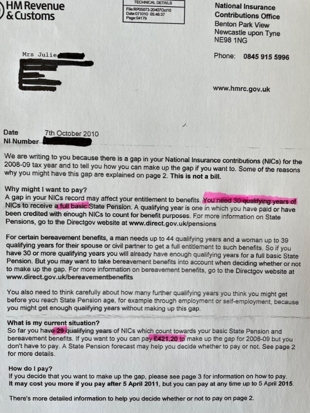 @MartinSLewis This is a copy of a letter I had from HMRC in 2010 saying if I topped my NI payments, I would get a FULL pension.

I topped up.

Now been told they  moved the goalposts & I need five more years.

Is this not a breach of contract? #pensionrights #60swomen