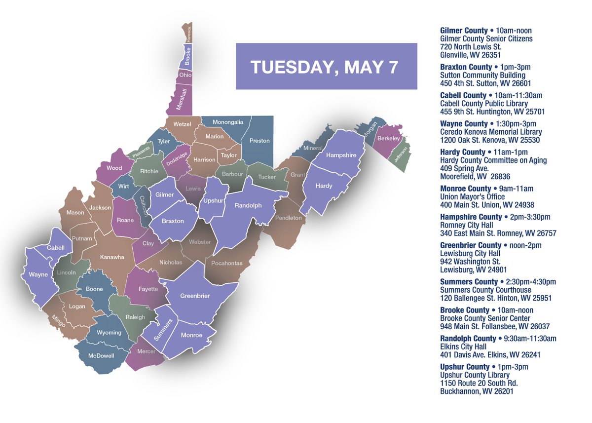 Good morning West Virginia! Here are today’s, Tuesday, May 7th stops for Commonsense Connections Week.