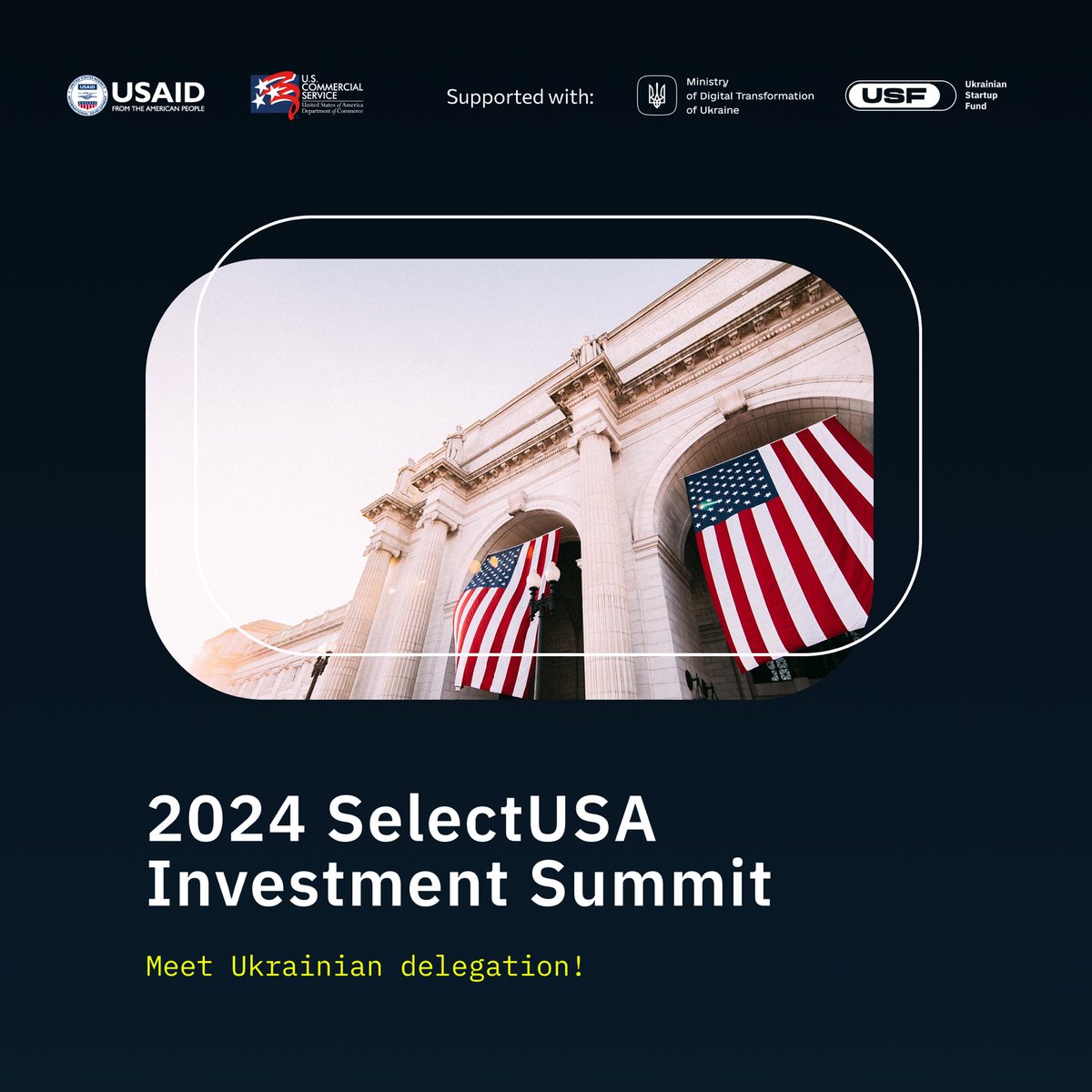⚡️15 remarkable Ukrainian startups have been chosen to showcase their innovation and potential at the 2024 SelectUSA Investment Summit! 

Check out the winners here 👉 bit.ly/44uJdea
 
#SelectUSA