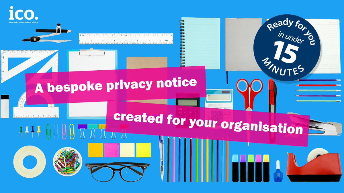As a sole trader or small organisation you’ll probably have information about people you deal with such as names and email addresses. So you’ll need a privacy notice. Use our new privacy notice generator and get yours in 10-15 minutes: ico.org.uk/for-organisati… #HereToHelpSMEs