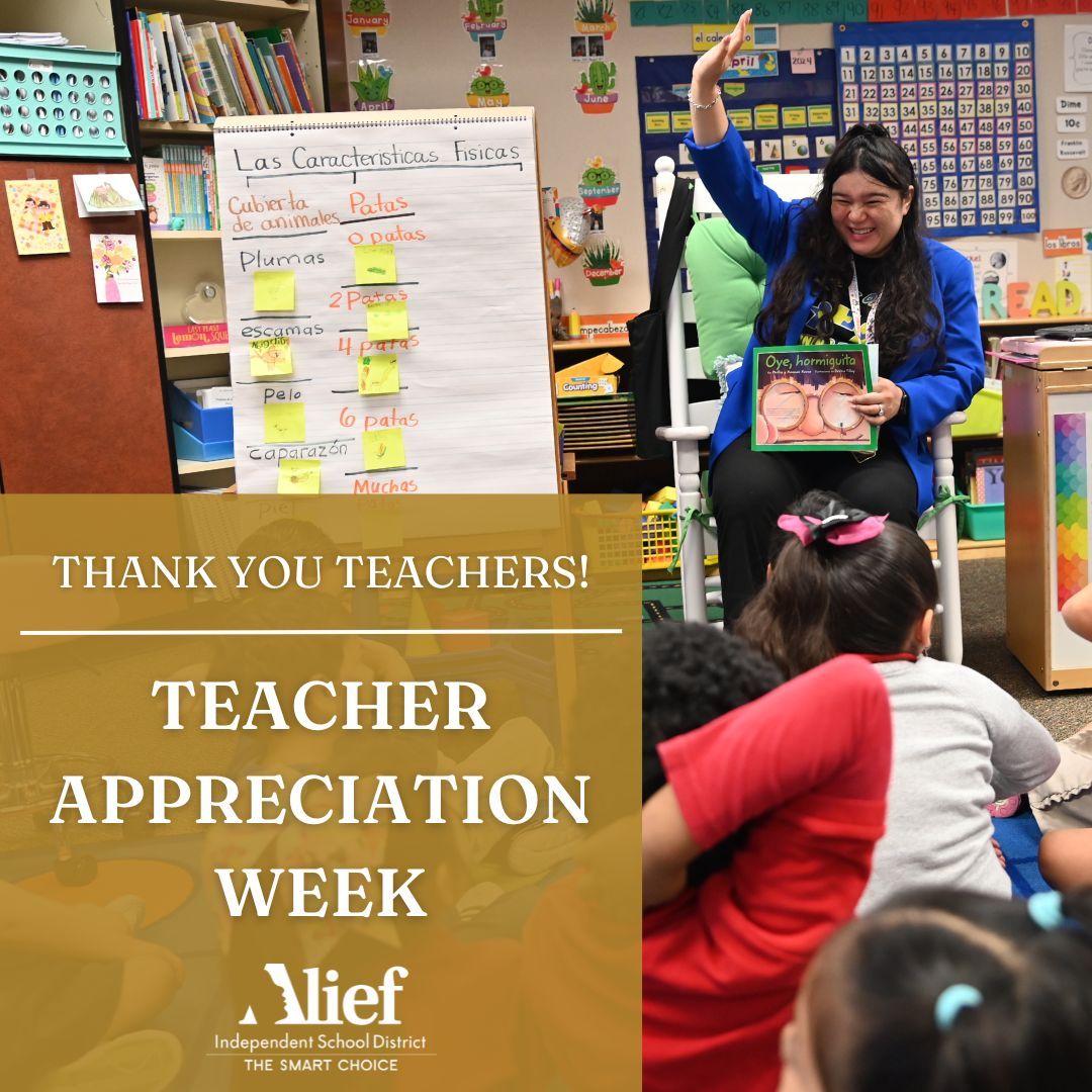 We’re celebrating Teachers all week in Alief ISD! We know that without their dedication, hard work, and passion, learning can't happen! #WeAreAlief 🍎