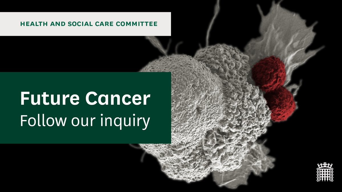 Future cancer inquiry 🔬 We were told by drugs companies that changes to the way NICE evaluates drugs may have led to some cancer patients missing out on last resort treatments. Join us tomorrow at 9.30am as we question NICE and other key organisations: committees.parliament.uk/event/21529/fo…