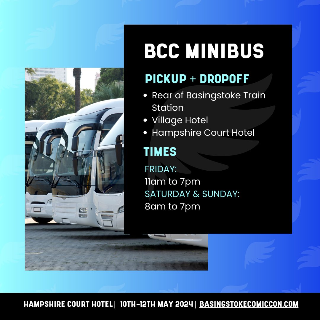 For those of you making use of the BCC Minibus service, here are the details for pickup and dropoff locations and times 👉🏼

Don't forget to check out the event timetable and download a copy before you arrive: bit.ly/3JIKuES 

#minibus #comicconuk #comiccon2024 #BCC