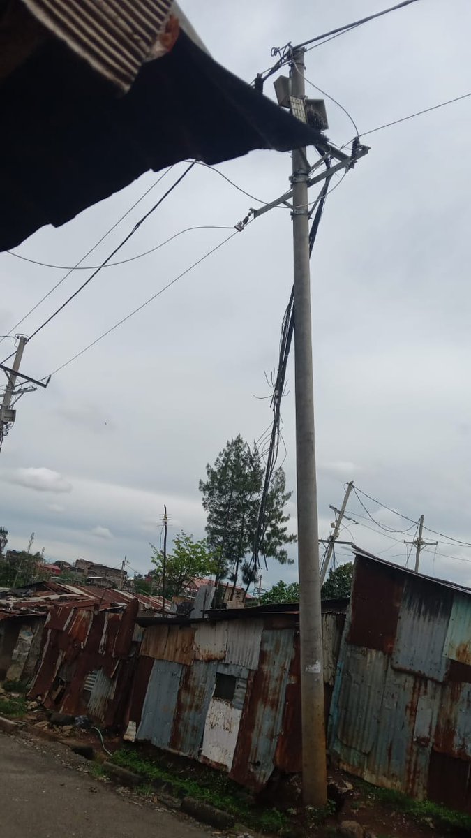 From a source: Hi Nyakundi. In Korogocho, near Chief Lane, there's a pole with live electricity that has fallen on someone's house. Despite our repeated attempts over the past four days to reach out to Kenya Power they have not been anywhere to be found.